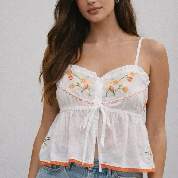 By Anthropologie Embroidered Flyaway Cami Top/Cotton/NWT - Picture 1 of 12
